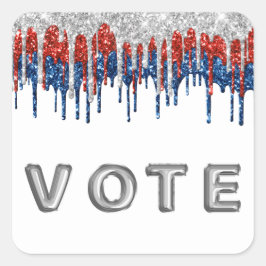 Patriottische Glitter Drip Rand Stem Vierkante Sticker