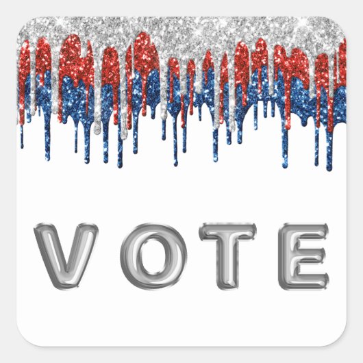 Patriottische Glitter Drip Rand Stem Vierkante Sticker (Voorkant)