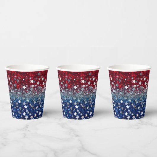 Patriottische Glitter Papieren Bekers (Multi)