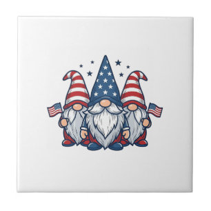 Patriottische Gnome Trio Vintage Vector Ontwerp_1 Tegeltje