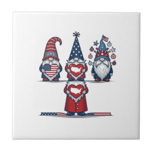 Patriottische Gnome Trio Vintage Vector Ontwerp_1 Tegeltje