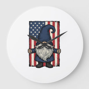 Patriottische Gnome Vintage Vlag Shirt Ontwerp_1 Grote Klok