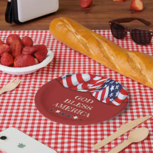Patriottische God Bless America Red Blue Bunting Papieren Bordje