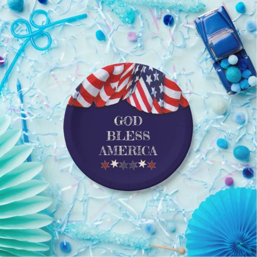 Patriottische God Bless America Red White Bunting Papieren Bordje (Feest)