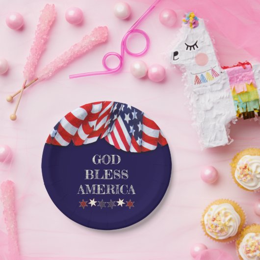Patriottische God Bless America Red White Bunting Papieren Bordje (Feest)