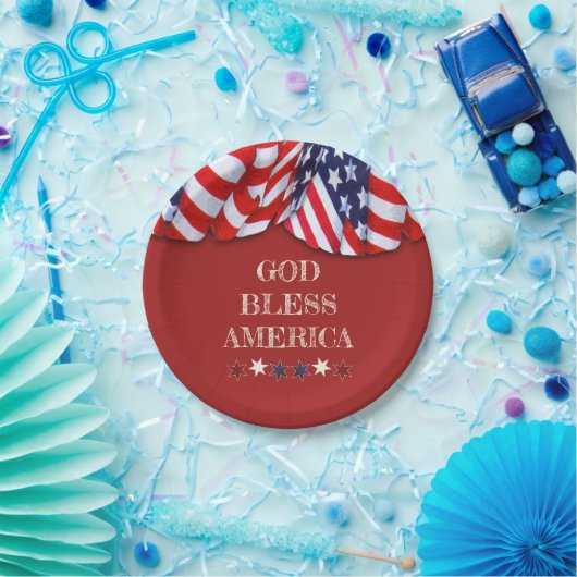 Patriottische God Bless America Red White Bunting Papieren Bordje (Feest)
