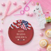 Patriottische God Bless America Red White Bunting Papieren Bordje (Feest)