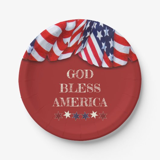 Patriottische God Bless America Red White Bunting Papieren Bordje (Voorkant)