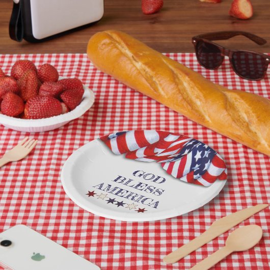 Patriottische God Bless America Red White Bunting Papieren Bordje (Picknick)