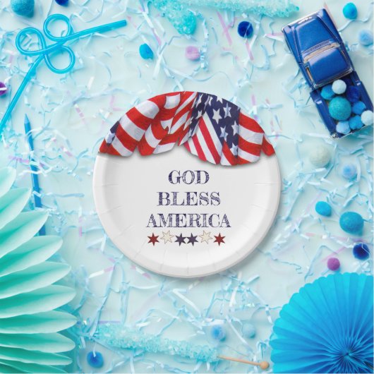 Patriottische God Bless America Red White Bunting Papieren Bordje (Feest)