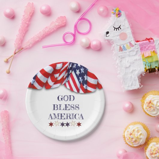 Patriottische God Bless America Red White Bunting Papieren Bordje (Feest)