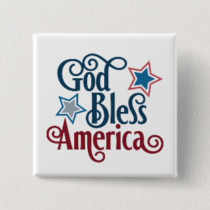 Patriottische God Bless America woordkunst Vierkante Button 5,1 Cm