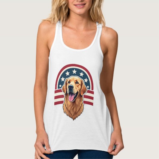 Patriottische Golden Retriever Boog Lay-Out Shirt (Voorkant)