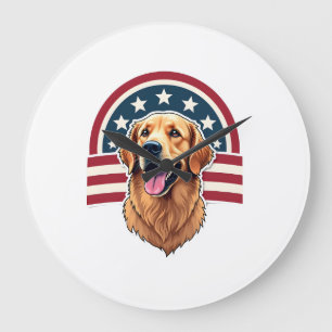 Patriottische Golden Retriever Boog Lay-Out Shirt  Grote Klok