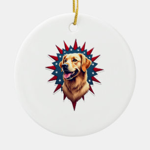 Patriottische Golden Retriever Hoek Barst Shirt 2 Keramisch Ornament