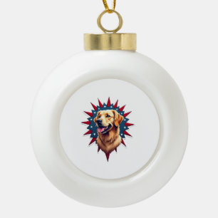 Patriottische Golden Retriever Hoek Barst Shirt 2 Keramische Bal Ornament