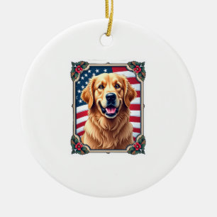 Patriottische Golden Retriever Hoek Frame Shirt 3 Keramisch Ornament