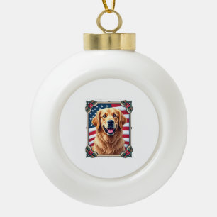 Patriottische Golden Retriever Hoek Frame Shirt 3 Keramische Bal Ornament
