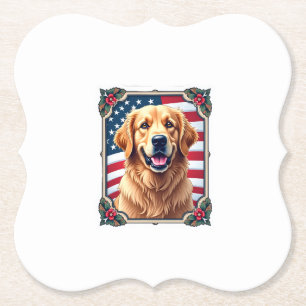Patriottische Golden Retriever Hoek Frame T-shirt  Kartonnen Onderzetters