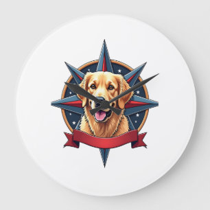 Patriottische Golden Retriever Kompas Ster Tee 2 Grote Klok