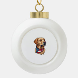Patriottische Golden Retriever Kop Vintage T-shirt Keramische Bal Ornament