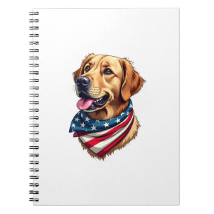 Patriottische Golden Retriever Kop Vintage T-shirt Notitieboek