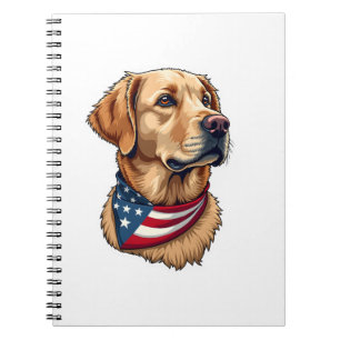 Patriottische Golden Retriever Kop Vintage T-shirt Notitieboek