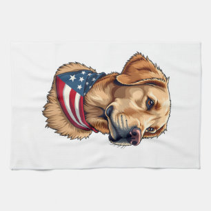 Patriottische Golden Retriever Kop Vintage T-shirt Theedoek