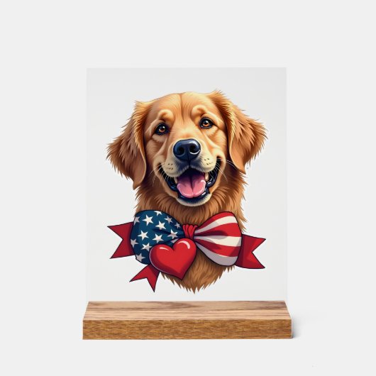 Patriottische Golden Retriever liefhebber vintage  Acryl Bord (Voorkant)