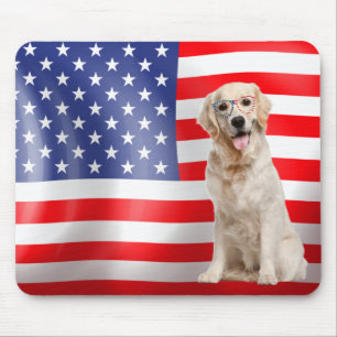 Patriottische Golden Retriever met vlag Muismat