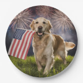 Patriottische Golden Retriever met vuurwerk Papieren Bordje (Voorkant)