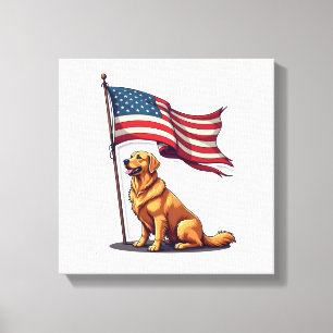 Patriottische Golden Retriever Parade Banner T-shi Canvas Afdruk