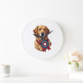 Patriottische Golden Retriever Reddings Vintage T- Grote Klok (Huis)