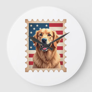 Patriottische Golden Retriever Stempel Vintage T-s Grote Klok