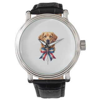 Patriottische Golden Retriever Tweelinglint T-shir Horloge