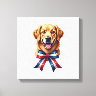 Patriottische Golden Retriever Twin Ribbon T-shirt Canvas Afdruk