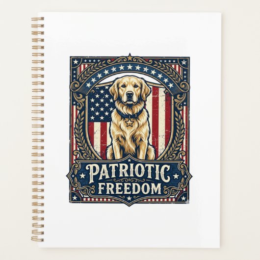 Patriottische Golden Retriever Vector Grafische T- Planner (Voorkant)
