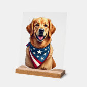 Patriottische Golden Retriever Vintage Gravure Shi Acryl Bord (Hoek)