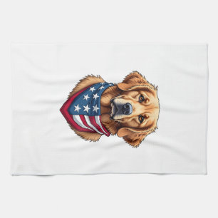 Patriottische Golden Retriever Vintage Gravure Shi Theedoek