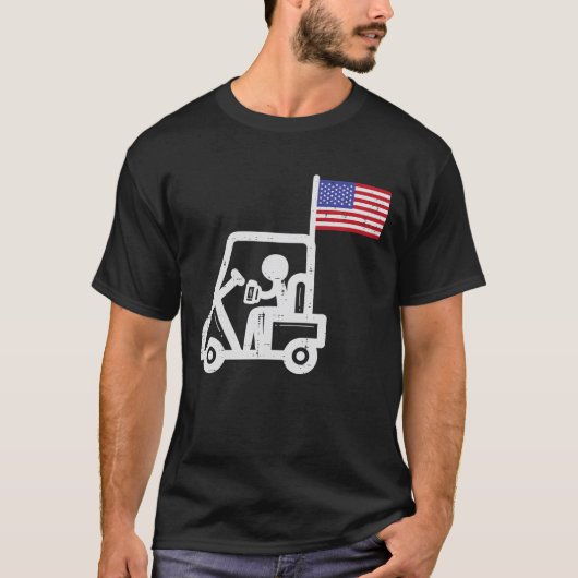 Patriottische Golf Cart American Flag Golfing Drin T-shirt (Voorkant)