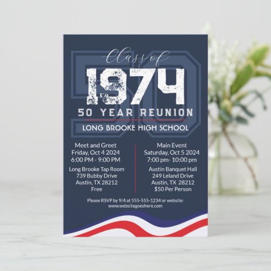 Patriottische golven 50 jaar High School Class Reu Kaart (Staand voorkant)