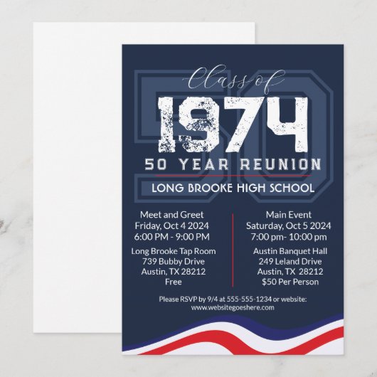 Patriottische golven 50 jaar High School Class Reu Kaart (Voorkant / Achterkant)
