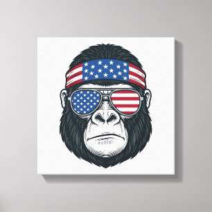 Patriottische Gorilla Gezicht Vintage Gravure Vect Canvas Afdruk