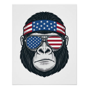 Patriottische Gorilla Gezicht Vintage Gravure Vect Perfect Poster