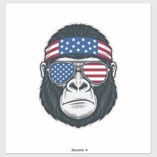 Patriottische Gorilla Gezicht Vintage Gravure Vect Sticker (Vel)