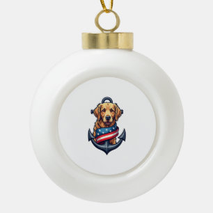 Patriottische Goud Retriever Anker Lint Tee Keramische Bal Ornament
