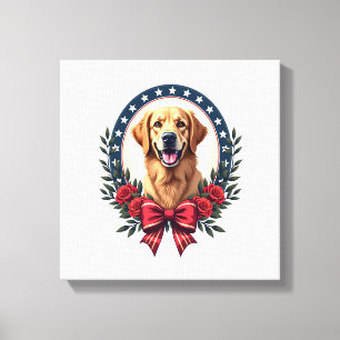 Patriottische Goud Retriever Bloem Knoop Overhemd Canvas Afdruk