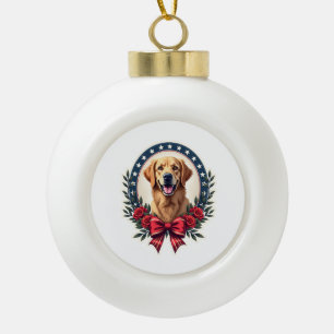 Patriottische Goud Retriever Bloemenknoop Shirt Keramische Bal Ornament