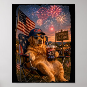 Patriottische Goud Retriever Drinkt IJskoud Op 4 J Poster