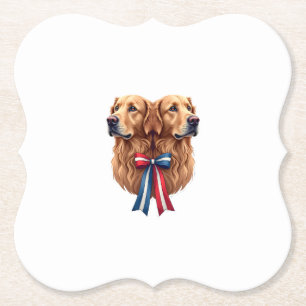 Patriottische Goud Retriever Dubbel Portret Shirt  Kartonnen Onderzetters